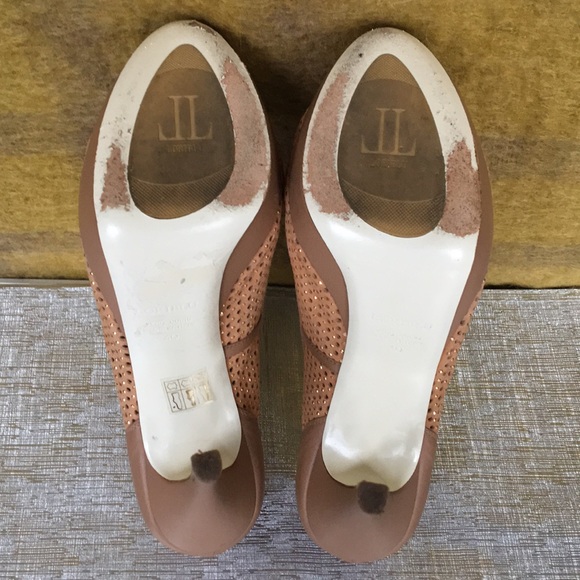 NWOT Loriblu Nude Leather Nubuck Studded Peep-Toe - Picture 7 of 8